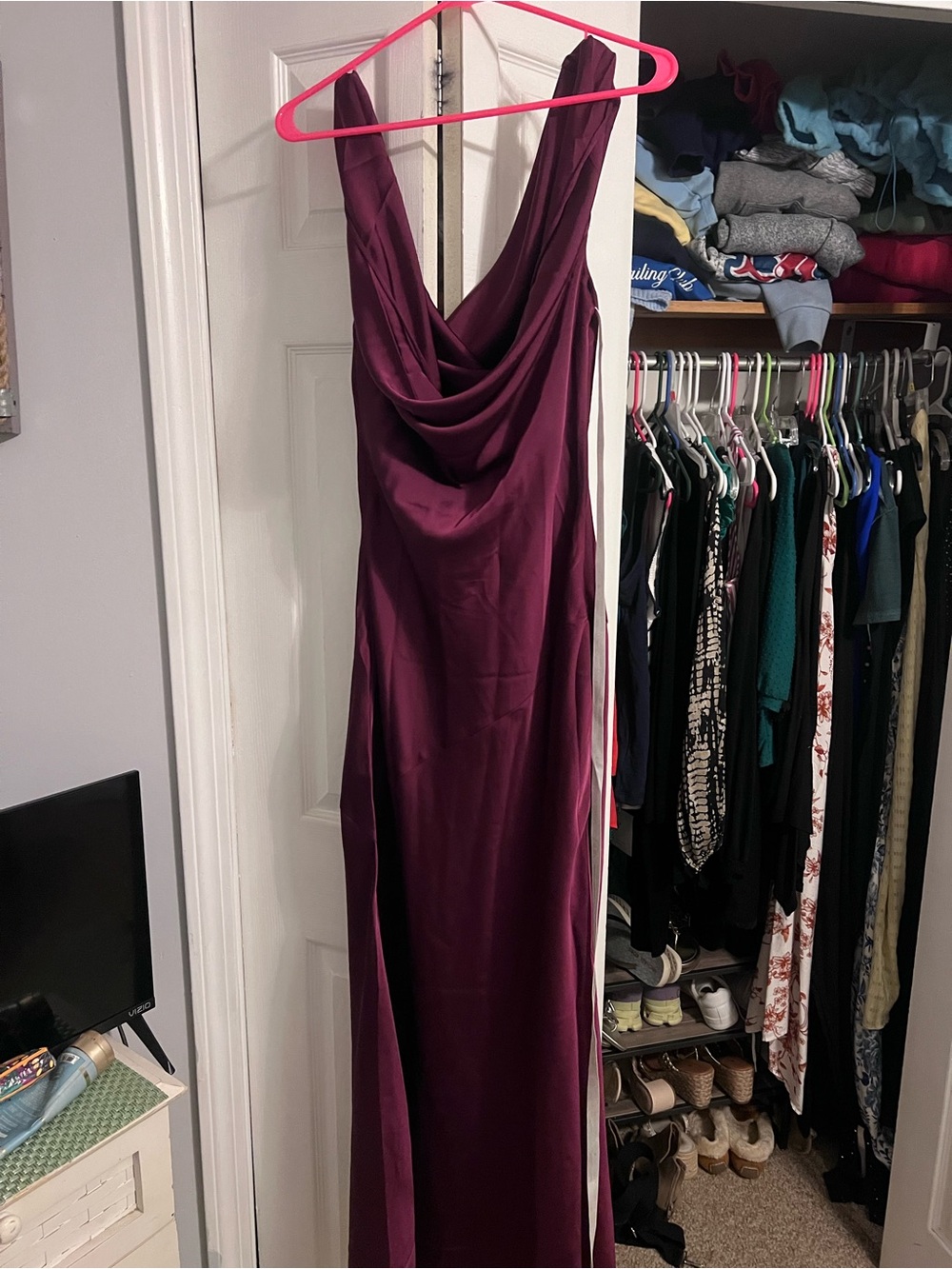 Draped Cowl Neck Maxi Dress in Deep Plum